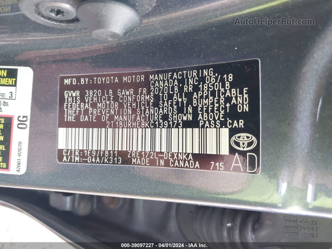 2019 Toyota Corolla Le Синий vin: 2T1BURHE8KC139173