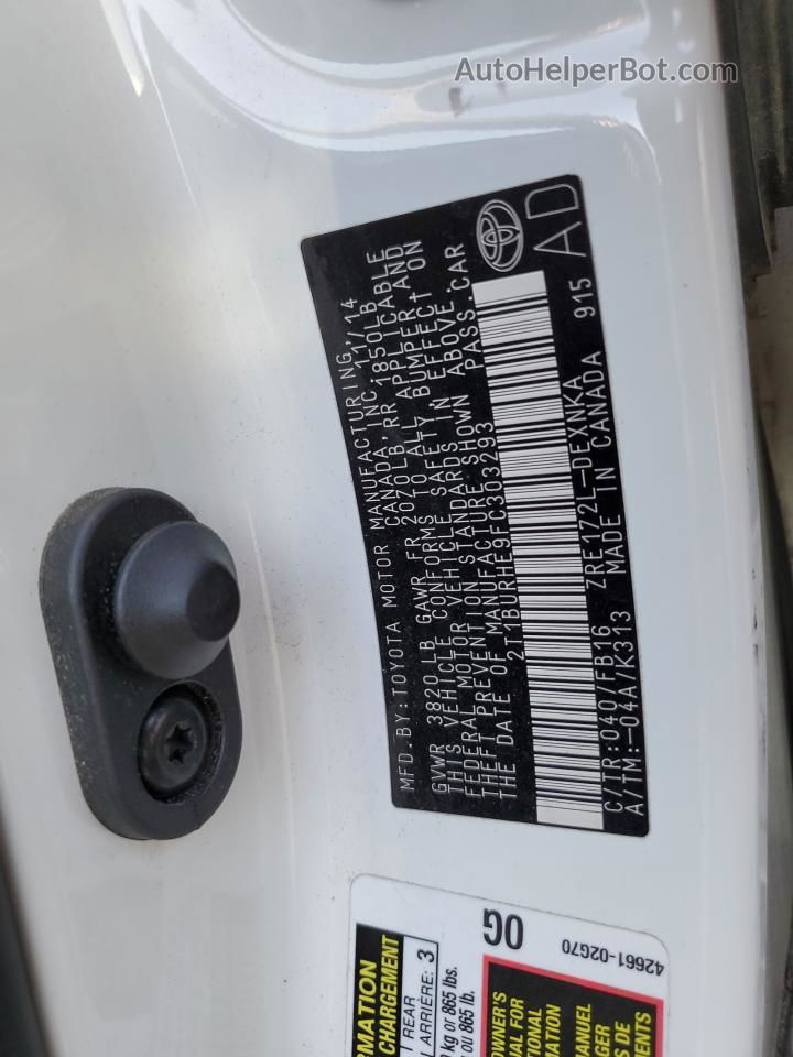 2015 Toyota Corolla L White vin: 2T1BURHE9FC303293