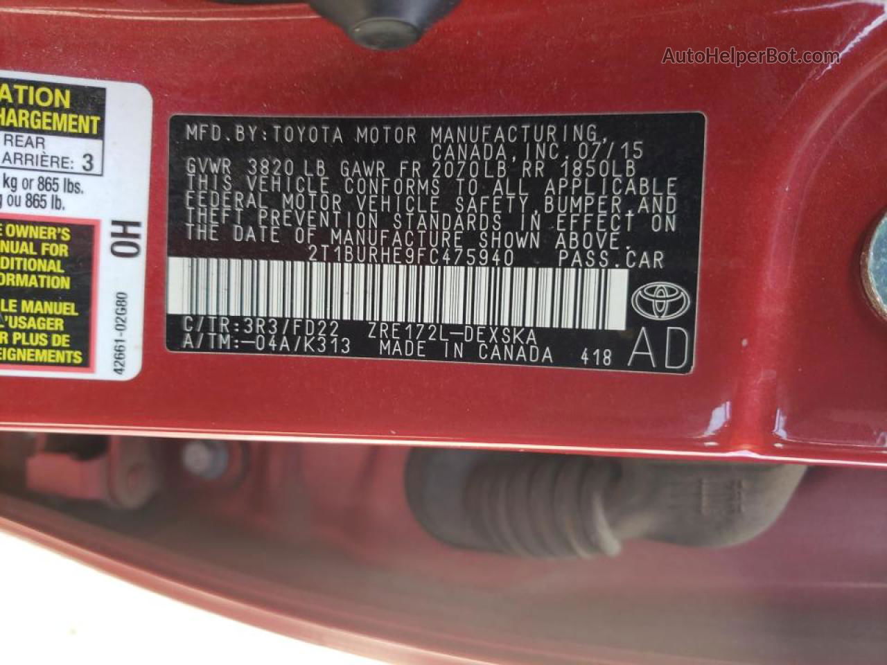 2015 Toyota Corolla L Red vin: 2T1BURHE9FC475940