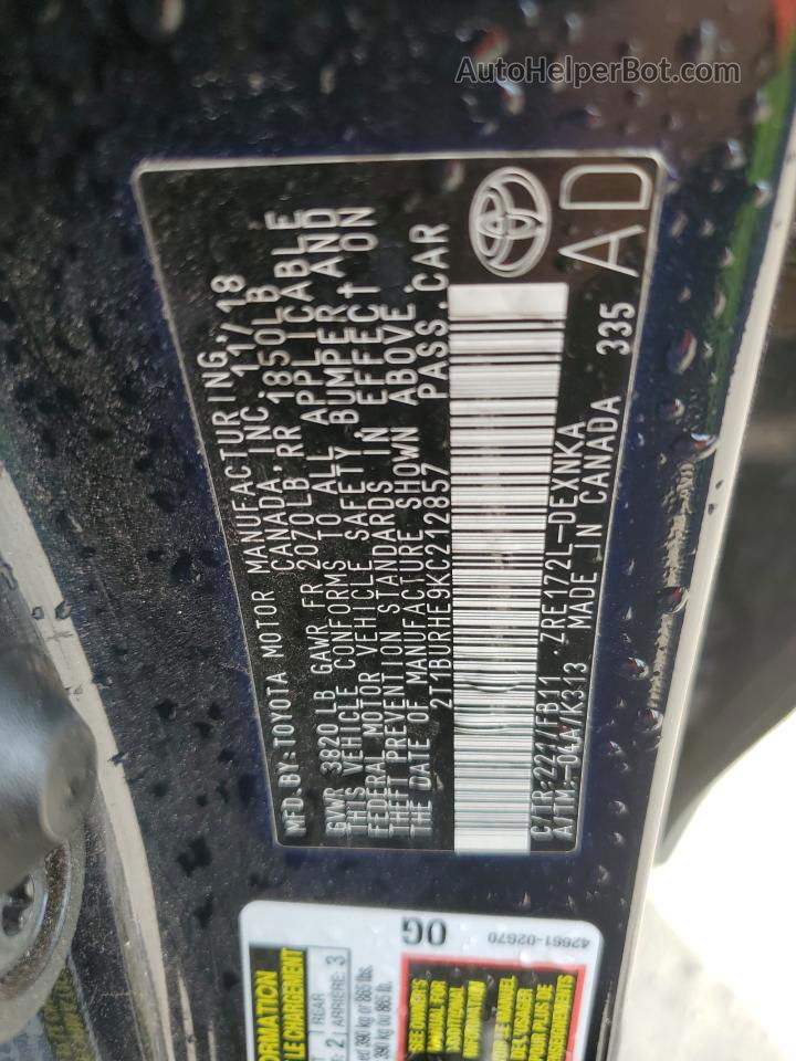 2019 Toyota Corolla L Синий vin: 2T1BURHE9KC212857