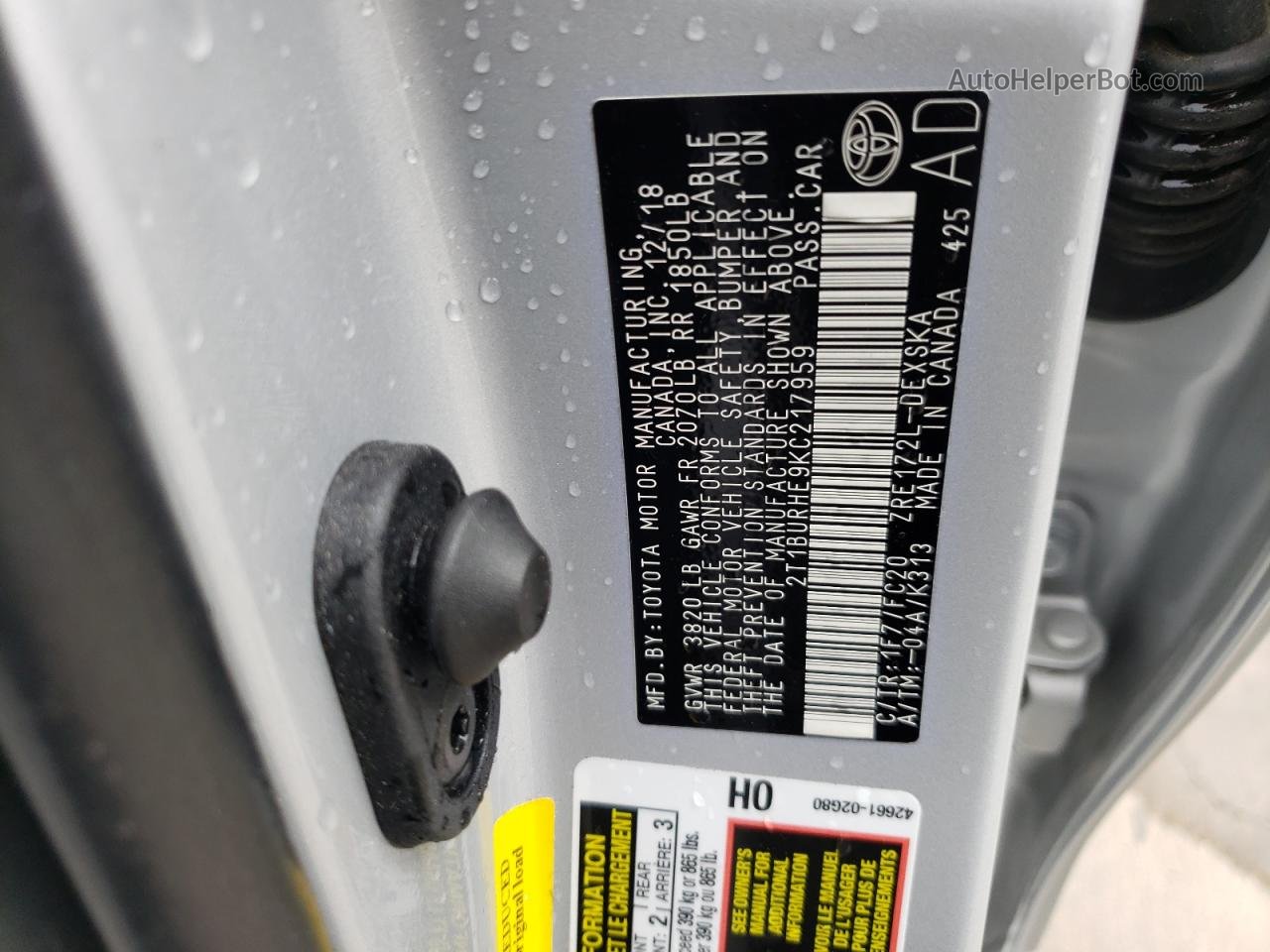 2019 Toyota Corolla L Silver vin: 2T1BURHE9KC217959