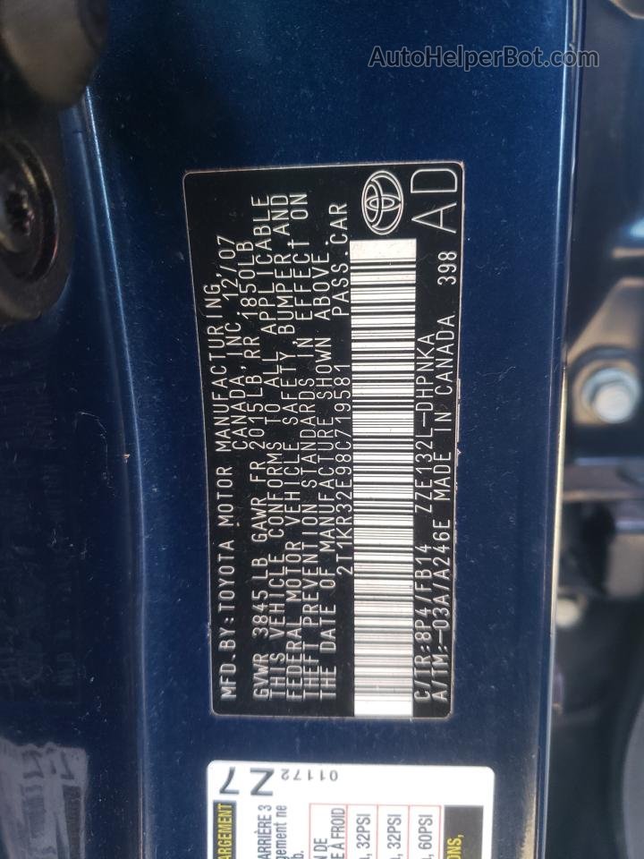 2008 Toyota Corolla Matrix Xr Синий vin: 2T1KR32E98C719581