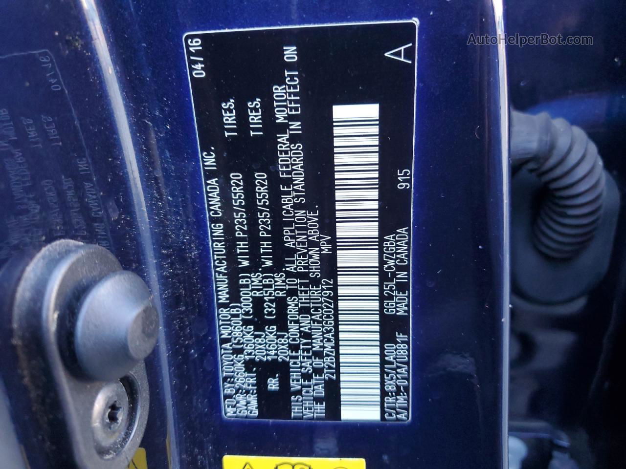 2016 Lexus Rx 350 Base Синий vin: 2T2BZMCA3GC027912