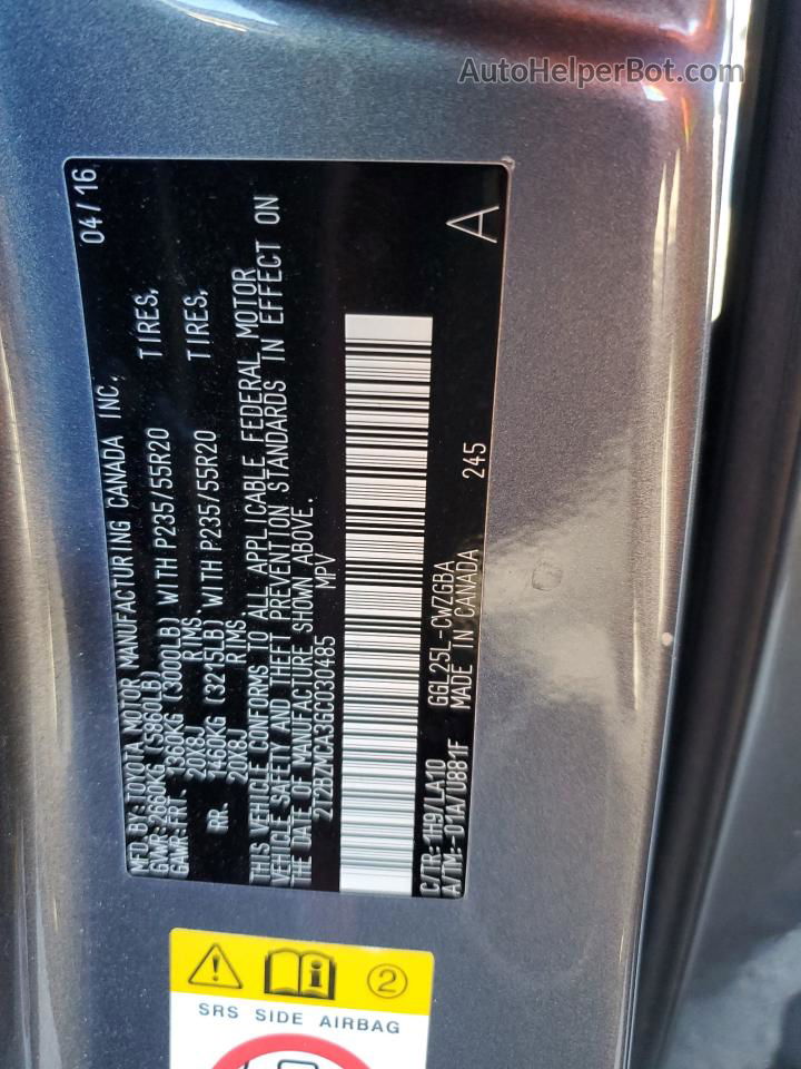 2016 Lexus Rx 350 Base Серый vin: 2T2BZMCA3GC030485