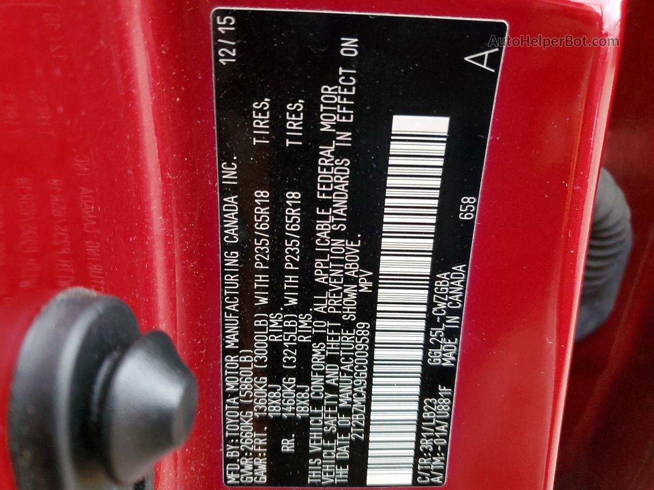 2016 Lexus Rx 350 Base Red vin: 2T2BZMCA9GC009589