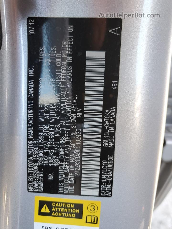 2013 Lexus Rx 350 Silver vin: 2T2ZK1BA9DC102420