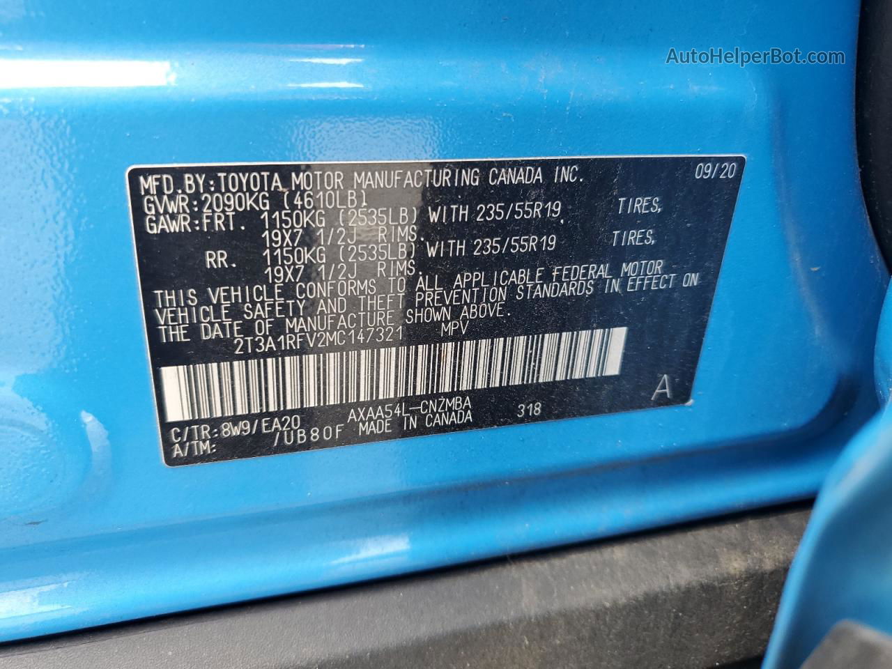2021 Toyota Rav4 Xle Premium Blue vin: 2T3A1RFV2MC147321