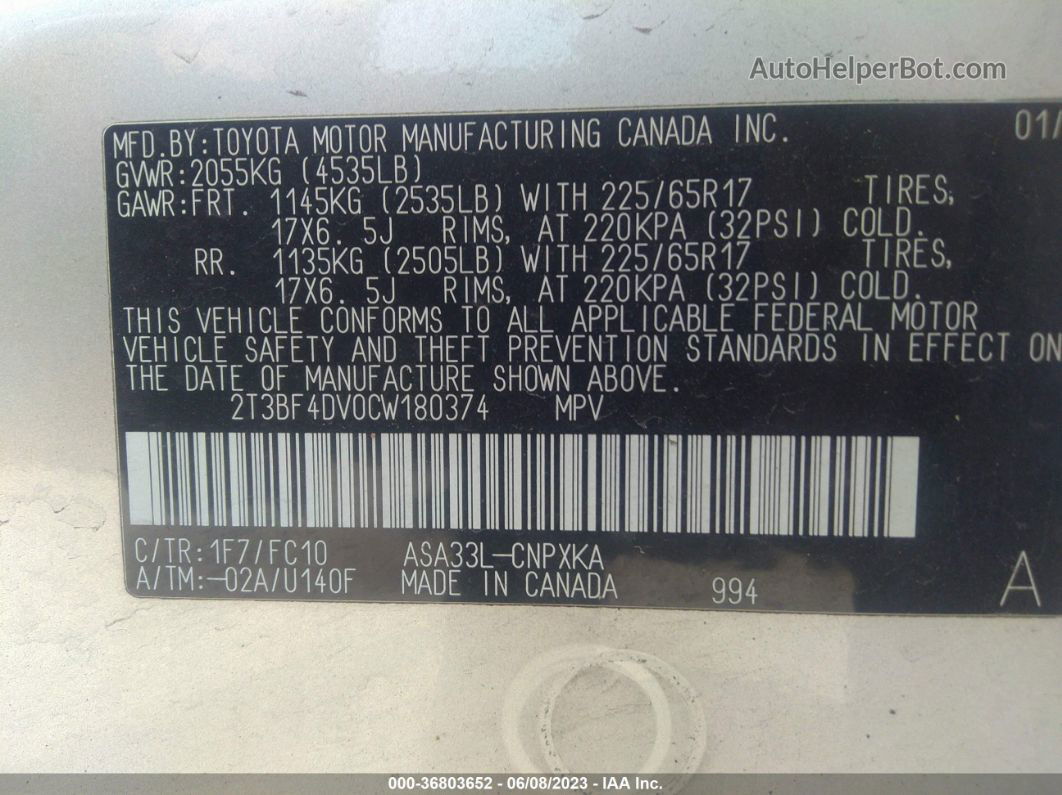 Price & History 2012 Toyota Rav4 2.5l Dohc Sfi 16-valve Dual vin ...