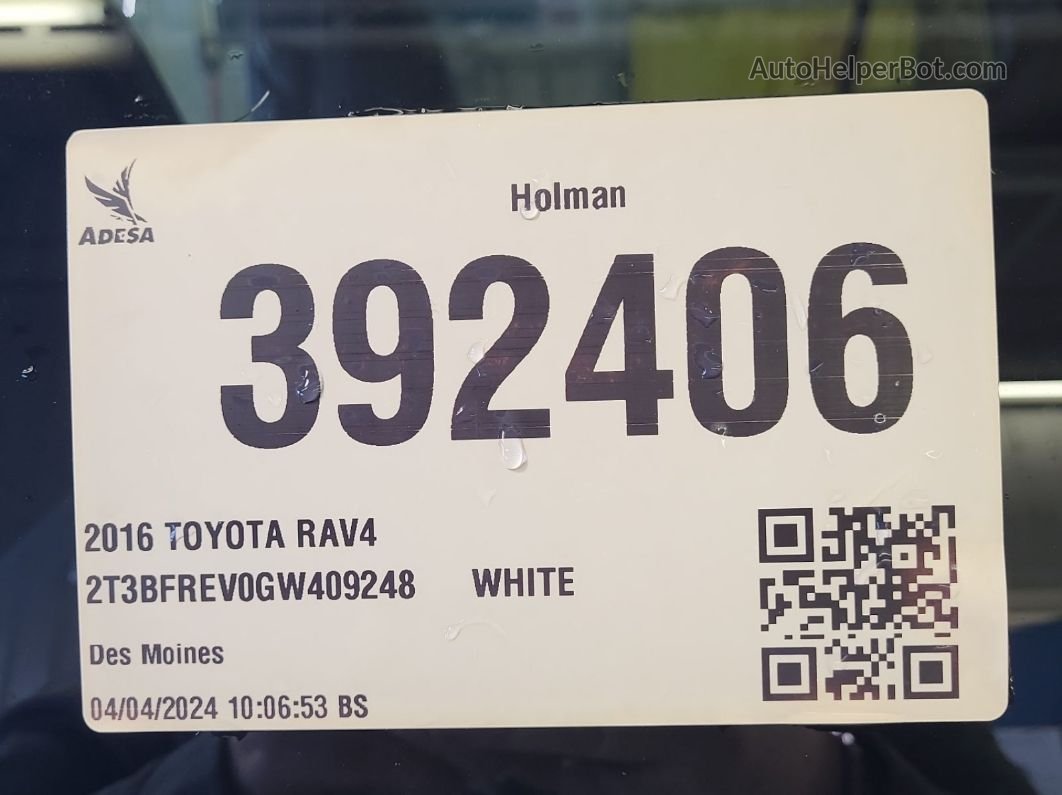 2016 Toyota Rav4 Le vin: 2T3BFREV0GW409248