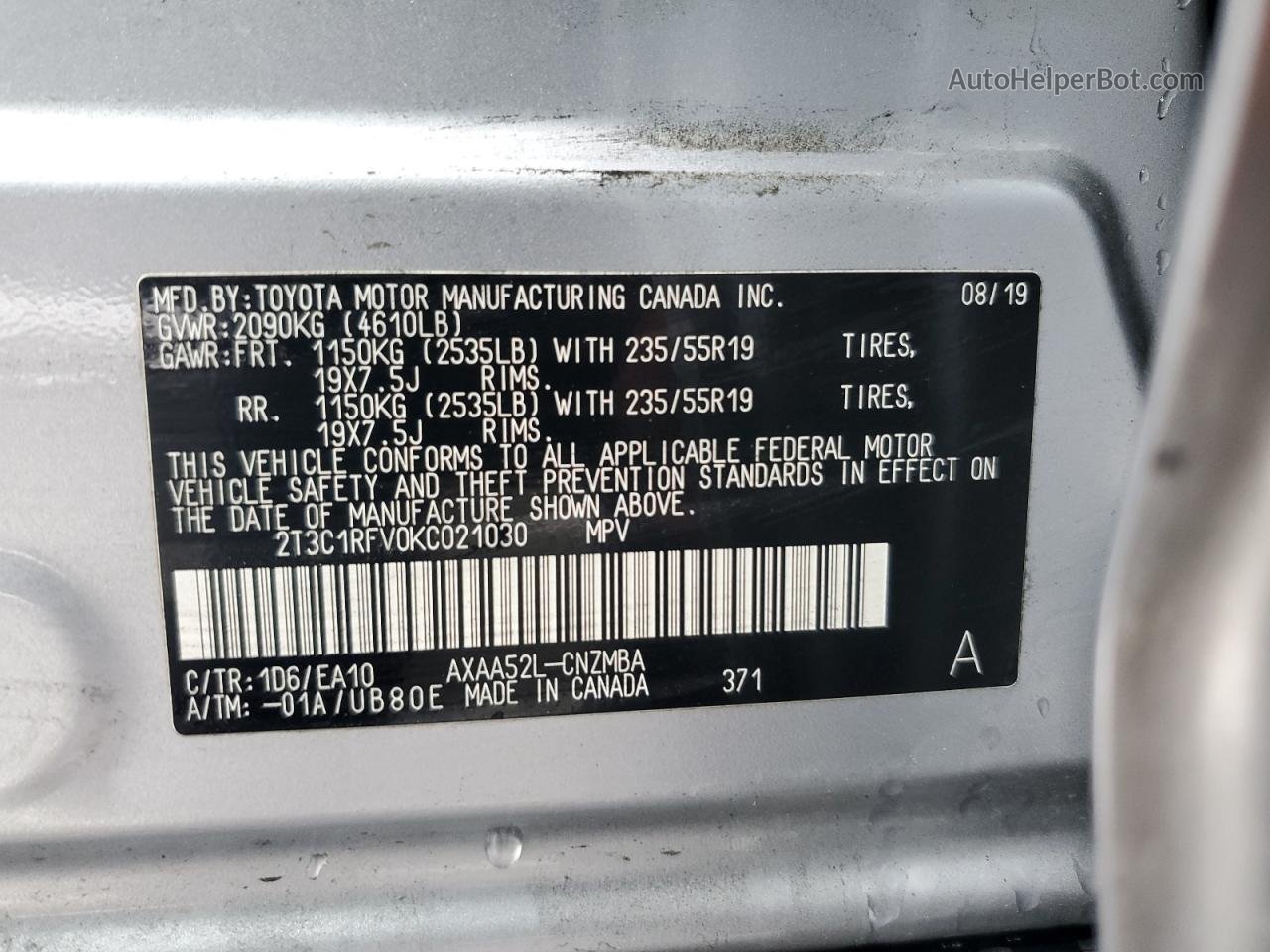 2019 Toyota Rav4 Xle Premium Silver vin: 2T3C1RFV0KC021030