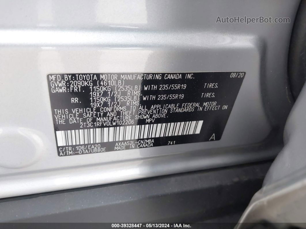 2020 Toyota Rav4 Xle Premium Silver vin: 2T3C1RFV0LW102206