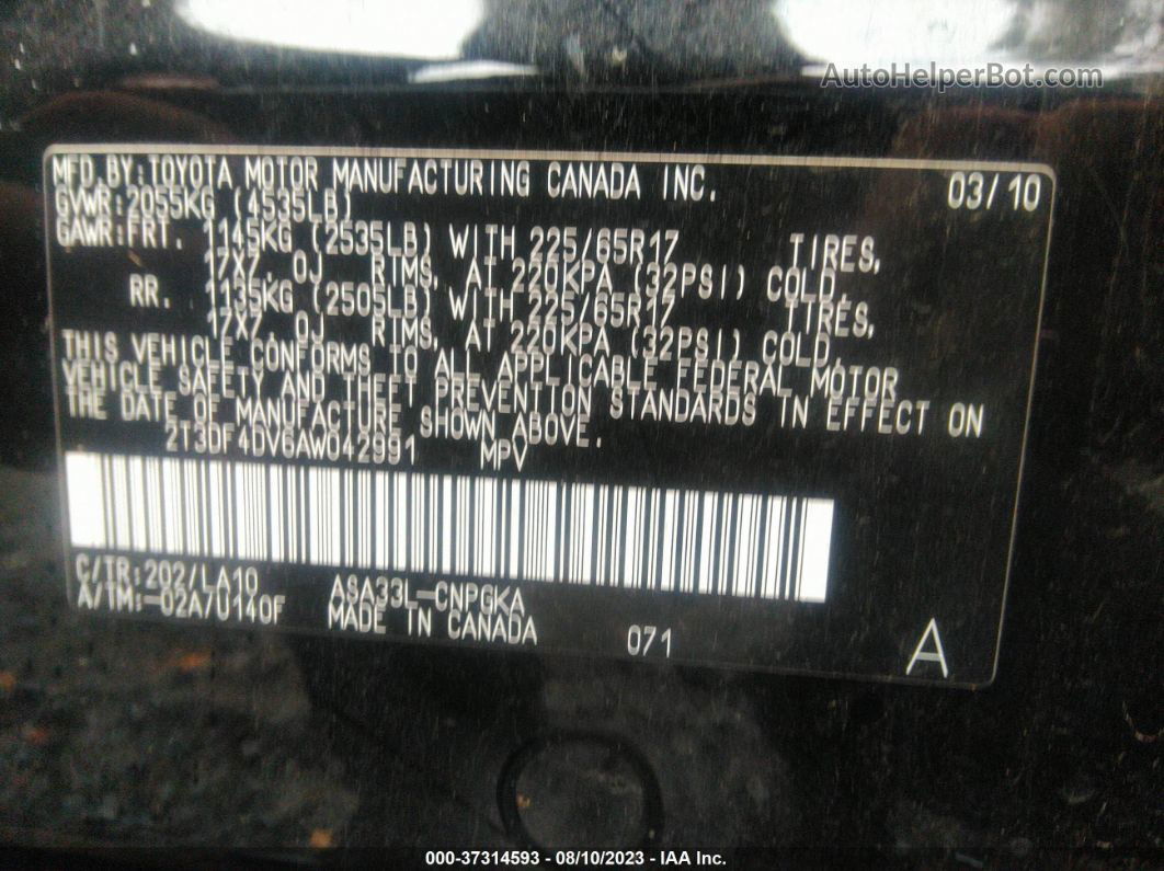 2010 Toyota Rav4 Ltd Black vin: 2T3DF4DV6AW042991