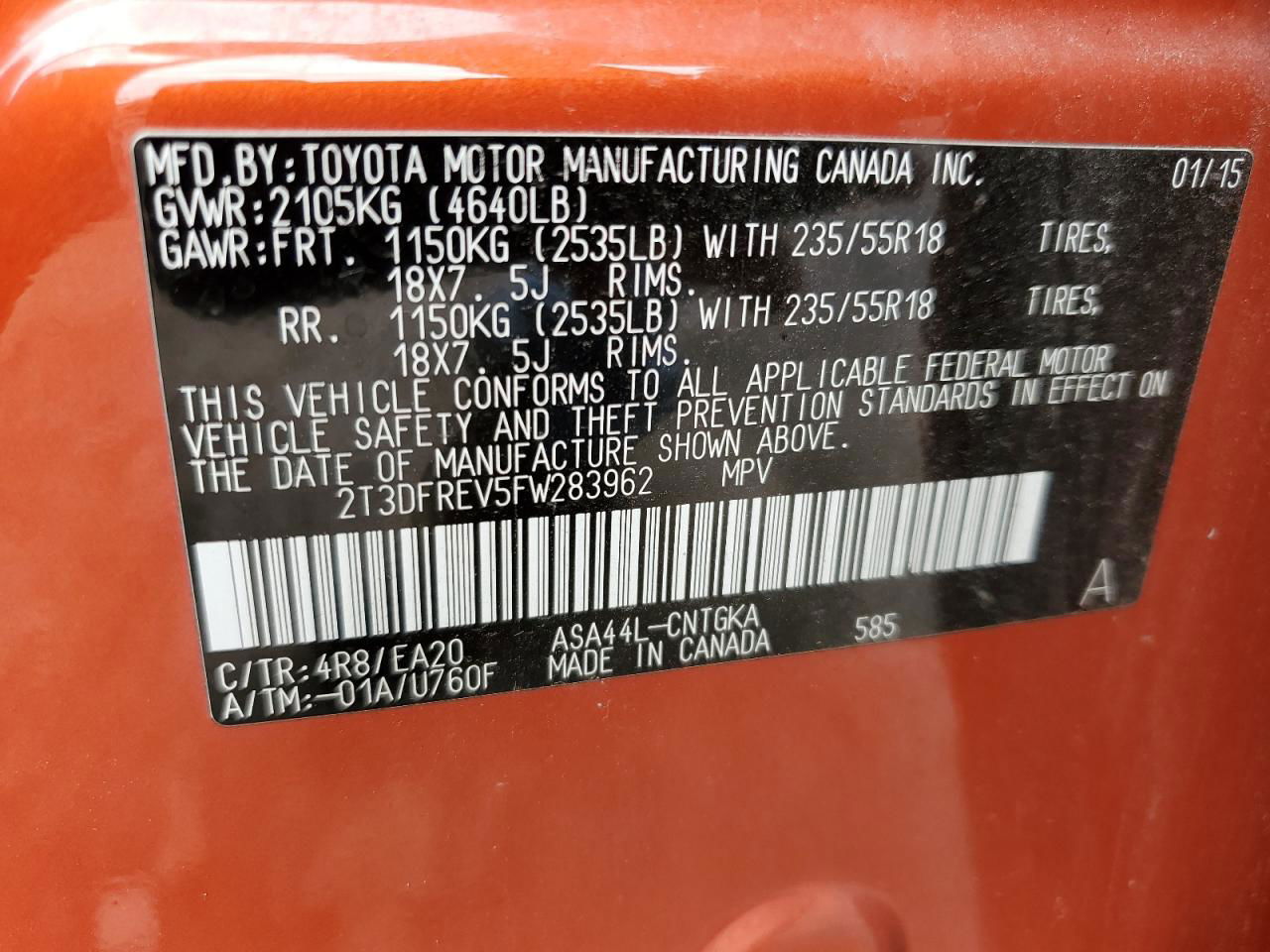 2015 Toyota Rav4 Limited Orange vin: 2T3DFREV5FW283962