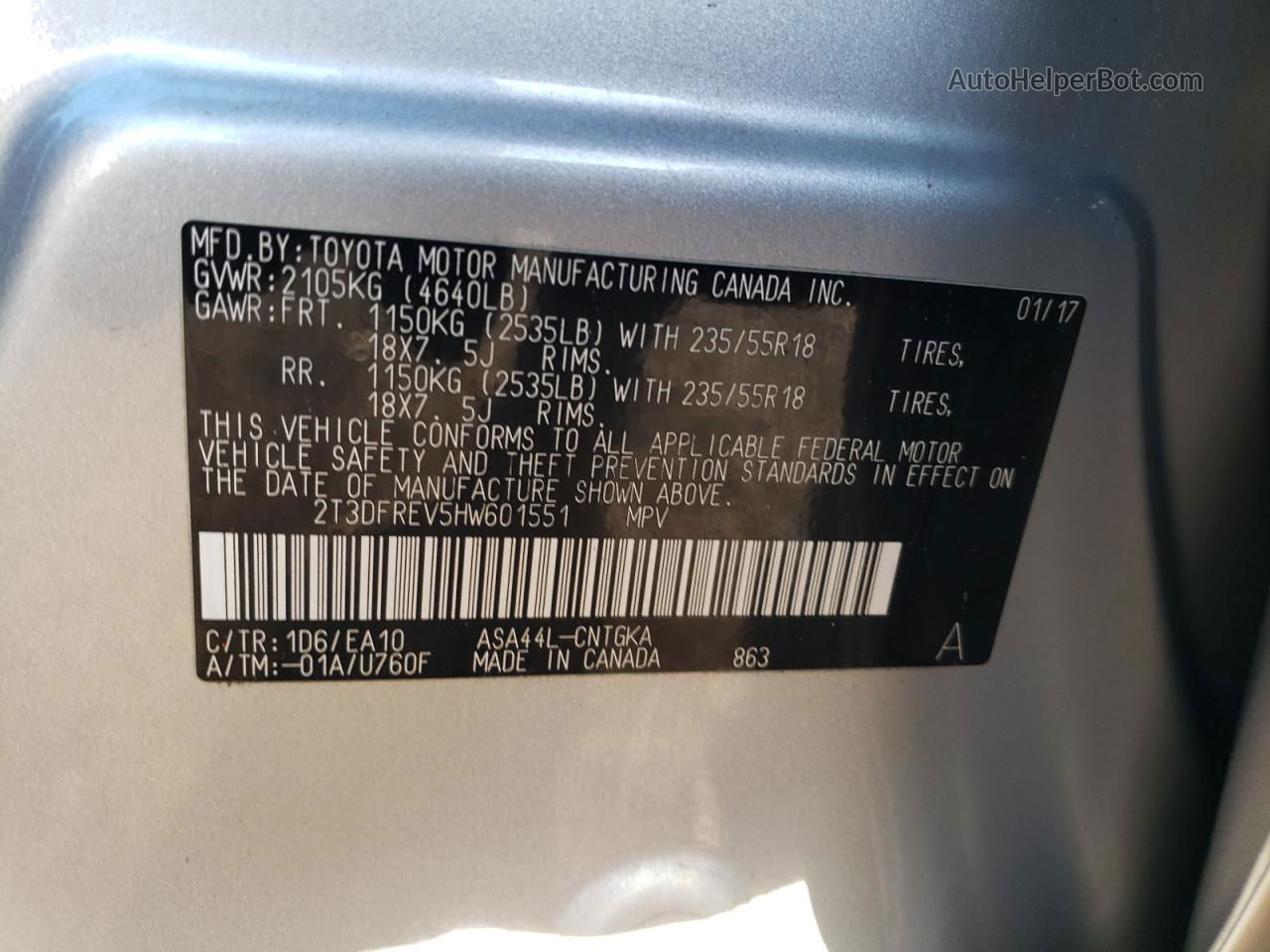 2017 Toyota Rav4 Limited Silver vin: 2T3DFREV5HW601551