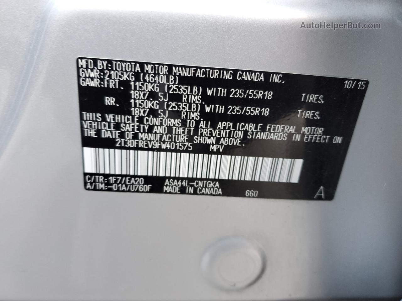 2015 Toyota Rav4 Limited Silver vin: 2T3DFREV9FW401575