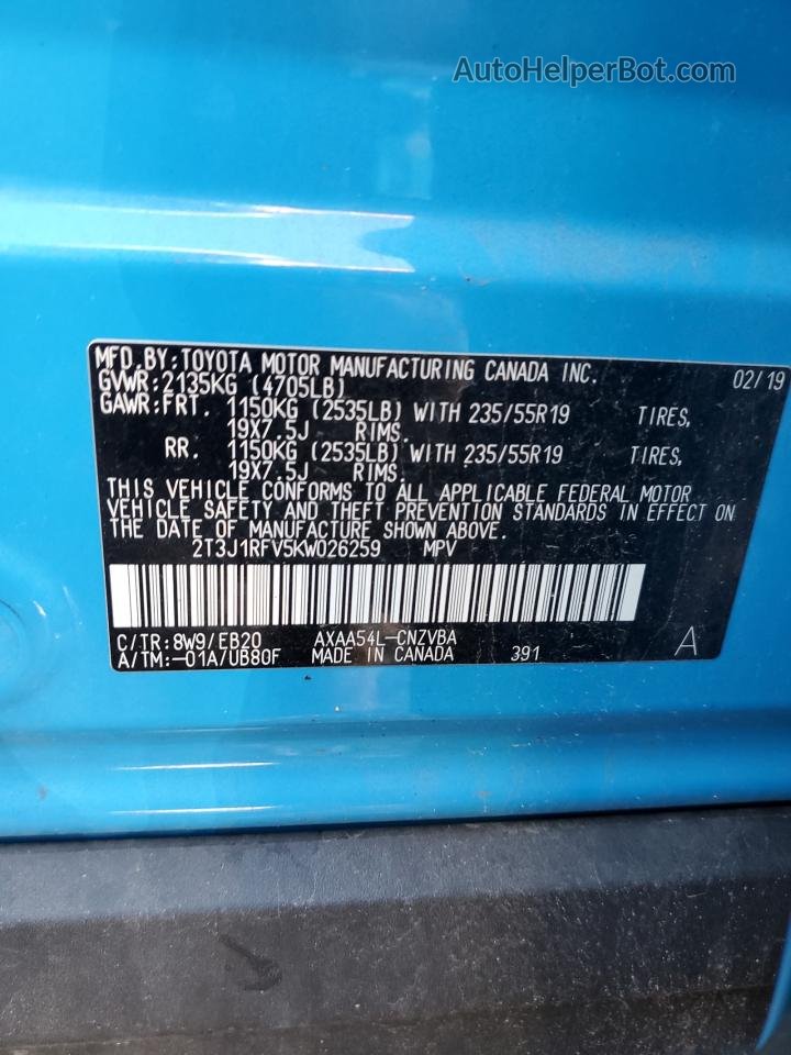 2019 Toyota Rav4 Adventure Синий vin: 2T3J1RFV5KW026259