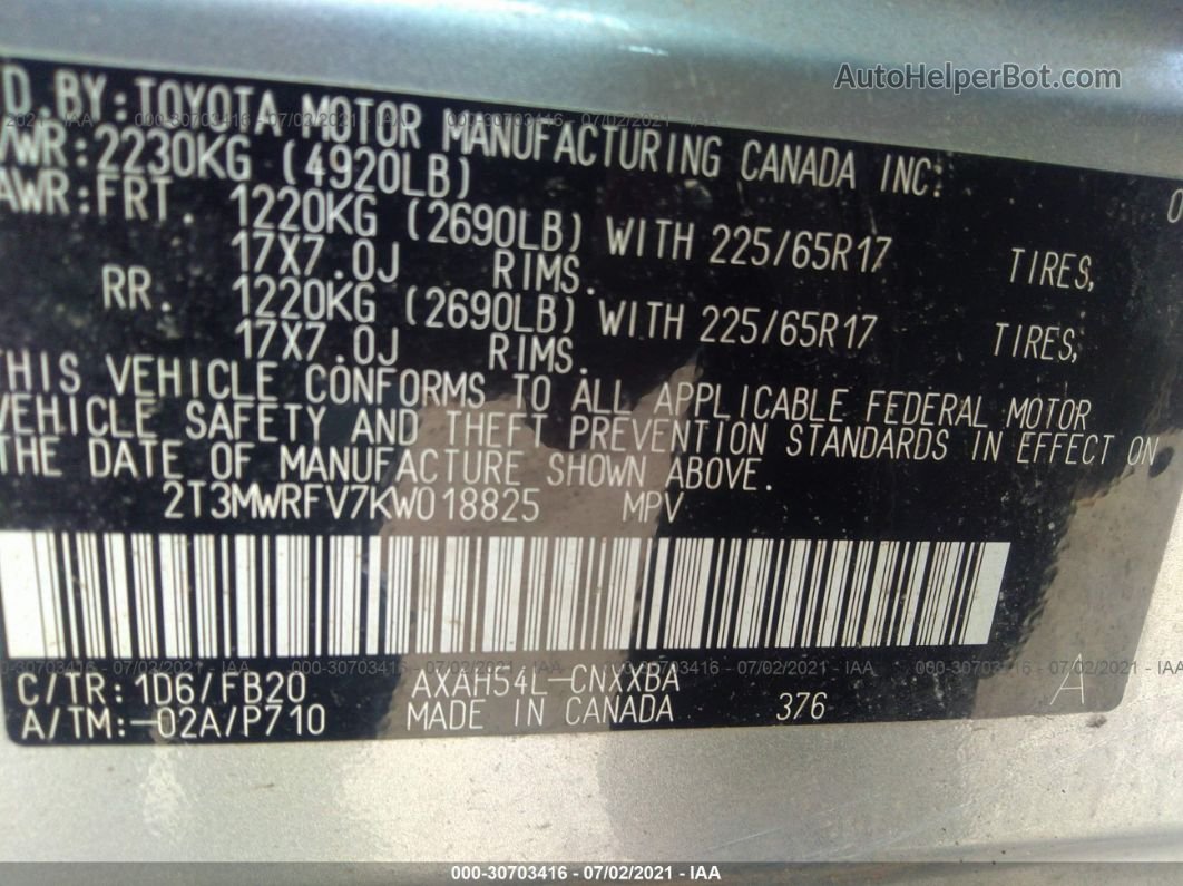 2019 Toyota Rav4 Hybrid Le Серый vin: 2T3MWRFV7KW018825