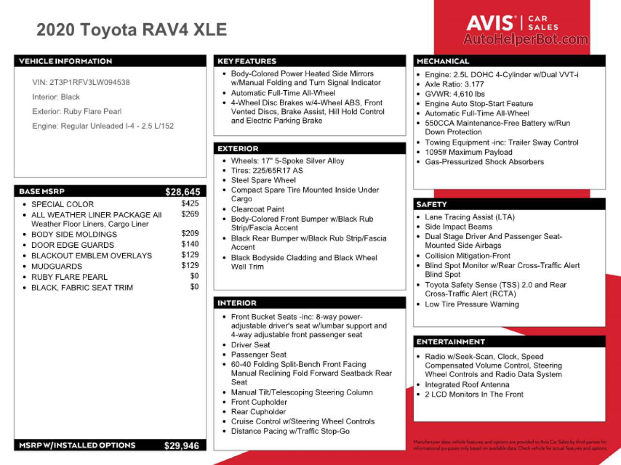 2020 Toyota Rav4 Xle Red vin: 2T3P1RFV3LW094538