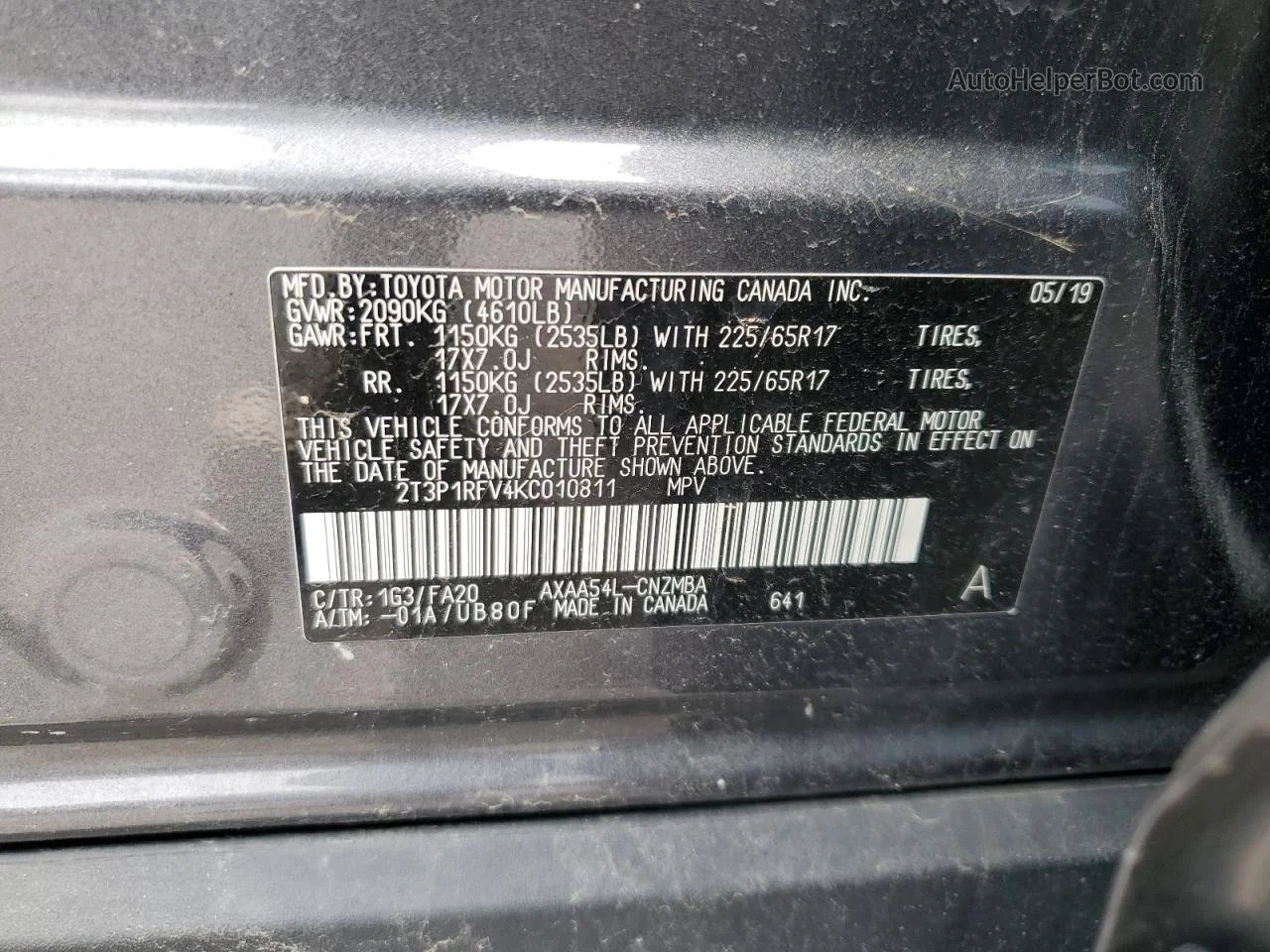 2019 Toyota Rav4 Xle Charcoal vin: 2T3P1RFV4KC010811