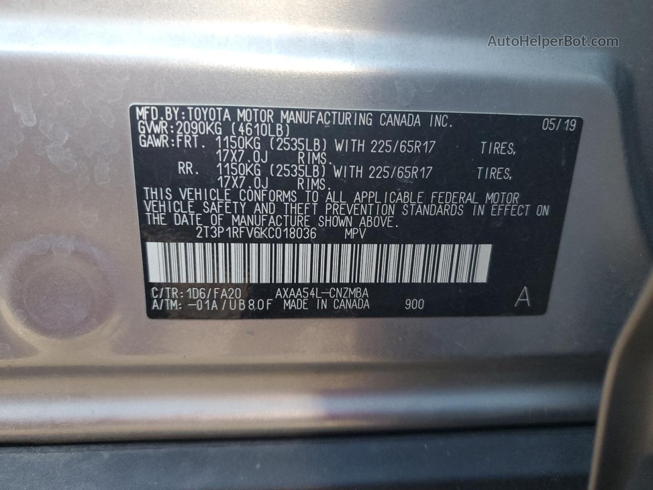 2019 Toyota Rav4 Xle Серый vin: 2T3P1RFV6KC018036