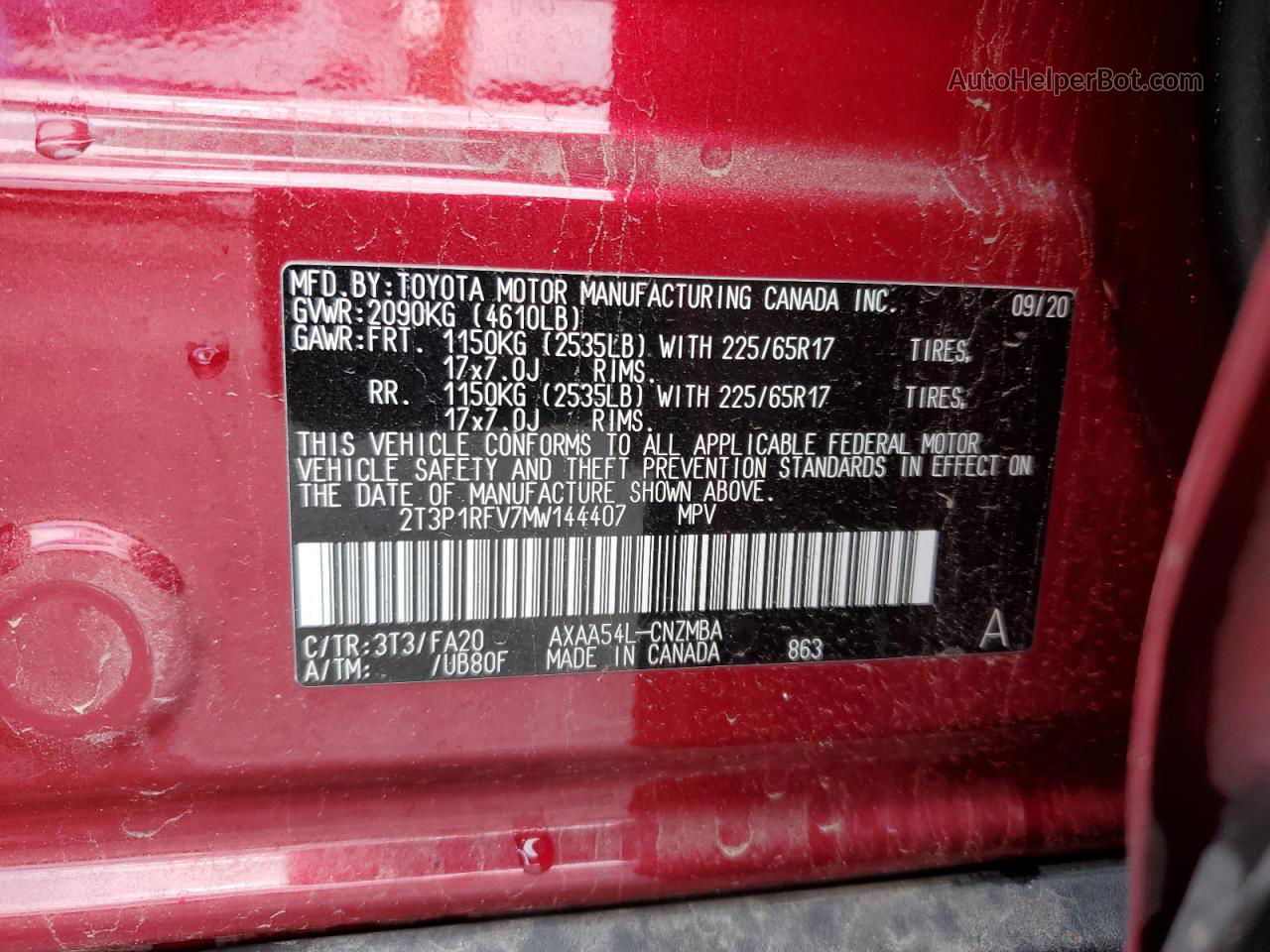 2021 Toyota Rav4 Xle Red vin: 2T3P1RFV7MW144407