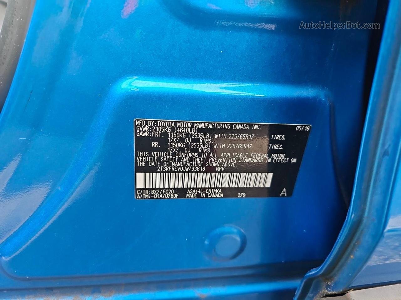 2018 Toyota Rav4 Adventure Blue vin: 2T3RFREV0JW793618