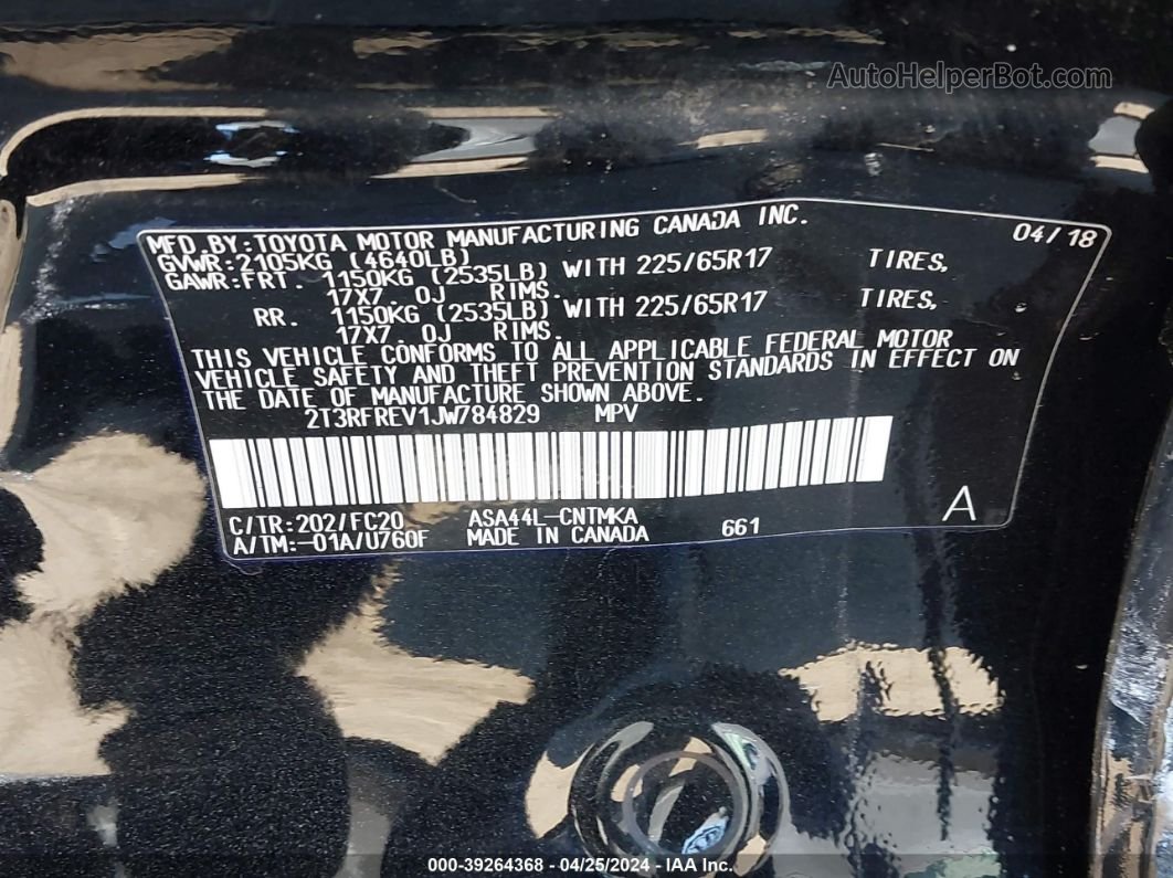 2018 Toyota Rav4 Xle Black vin: 2T3RFREV1JW784829