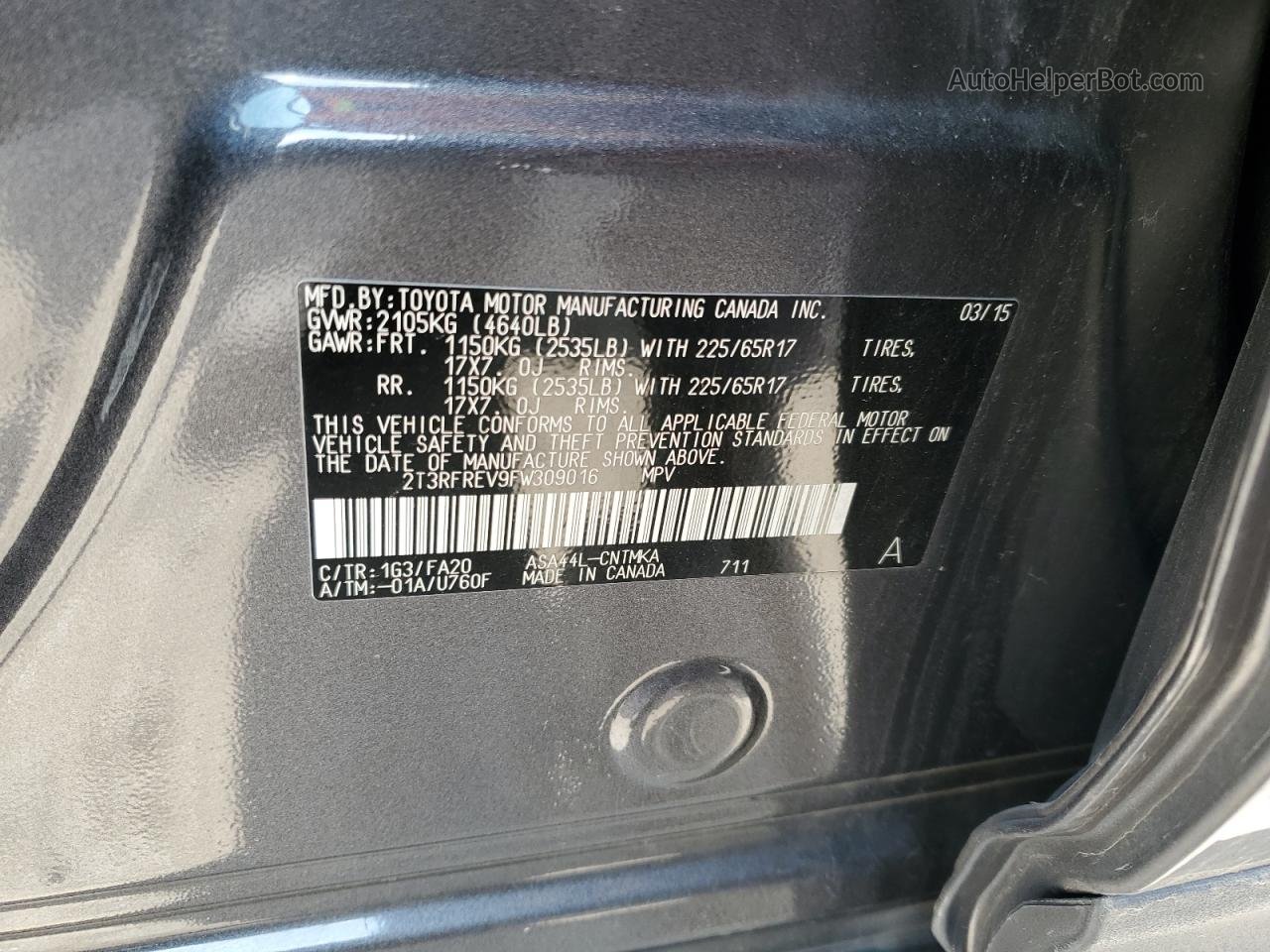 2015 Toyota Rav4 Xle Gray vin: 2T3RFREV9FW309016