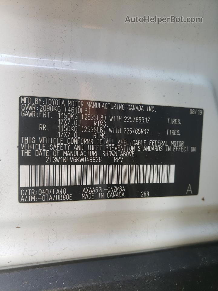 2019 Toyota Rav4 Xle White vin: 2T3W1RFV6KW048826