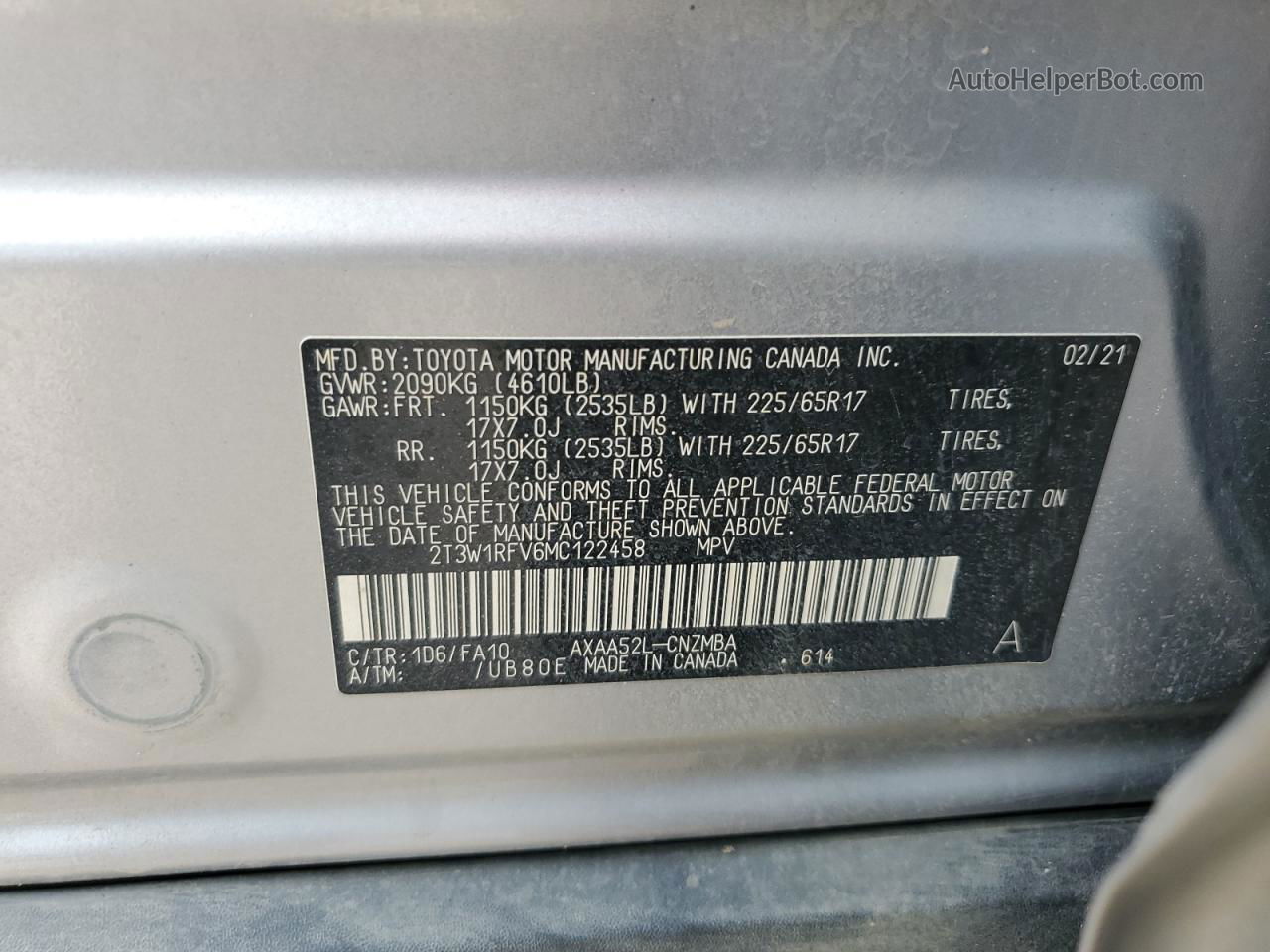 2021 Toyota Rav4 Xle Серебряный vin: 2T3W1RFV6MC122458