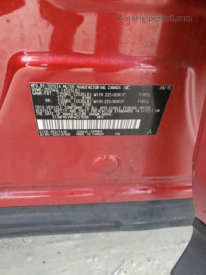 2015 Toyota Rav4 Xle Красный vin: 2T3WFREV9FW221098