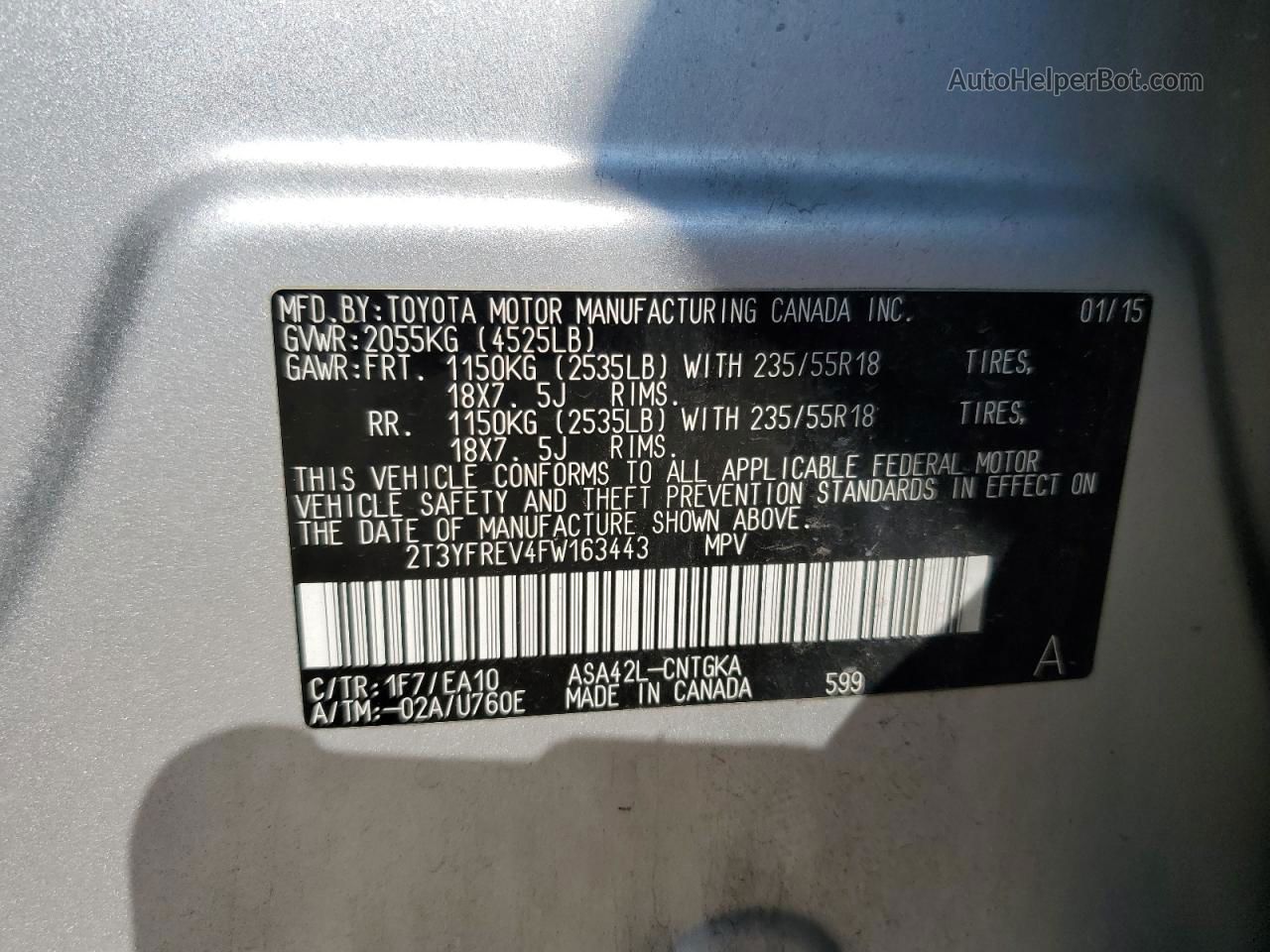2015 Toyota Rav4 Limited Silver vin: 2T3YFREV4FW163443