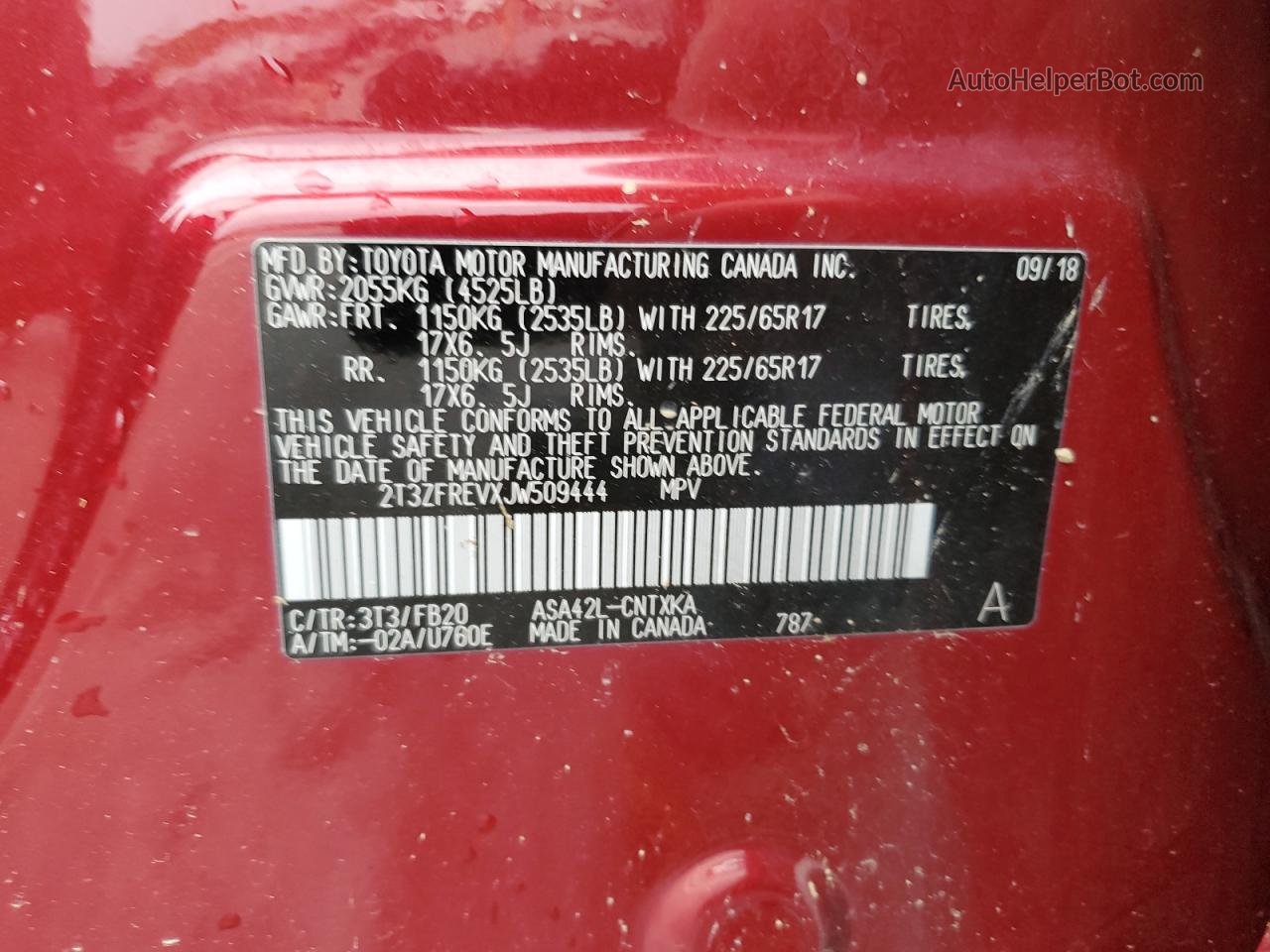 2018 Toyota Rav4 Le Red vin: 2T3ZFREVXJW509444