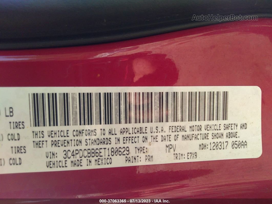 2014 Dodge Journey Sxt Red vin: 3C4PDCBB6ET180629