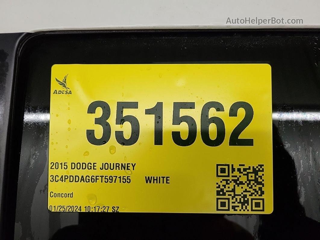 2015 Dodge Journey Se White vin: 3C4PDDAG6FT597155
