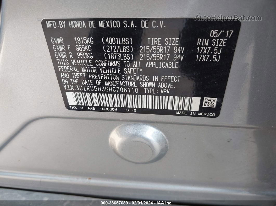 2017 Honda Hr-v Lx Silver vin: 3CZRU5H36HG706110