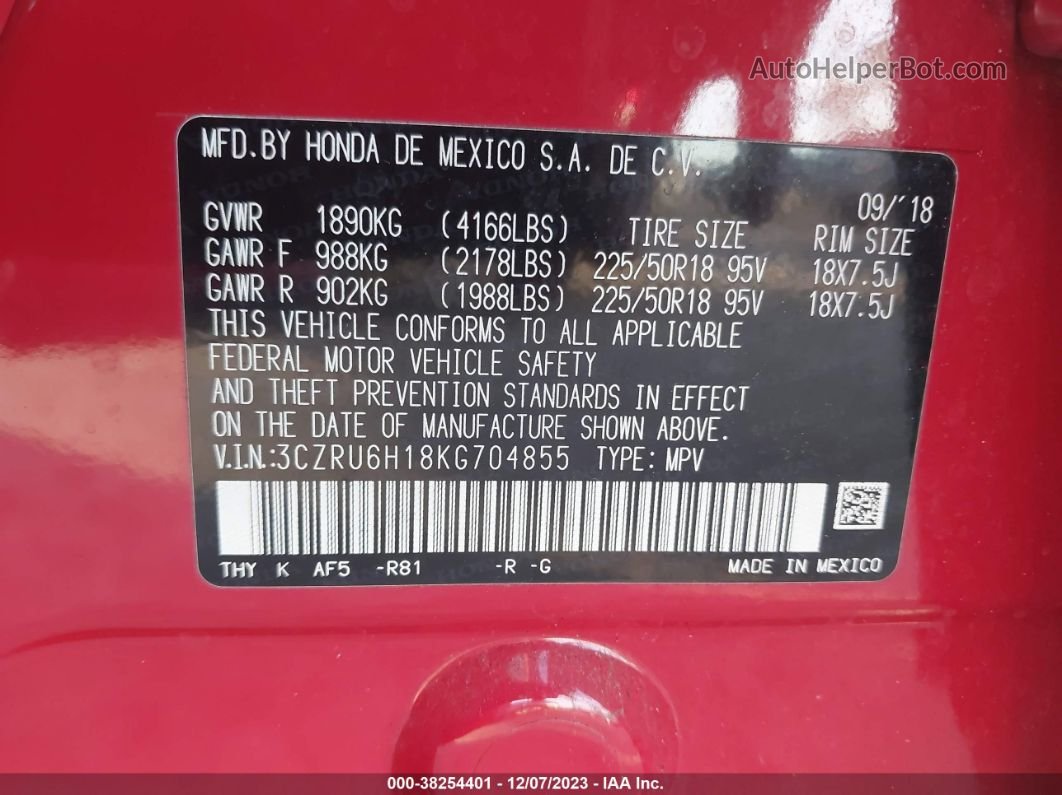 2019 Honda Hr-v Sport Red vin: 3CZRU6H18KG704855