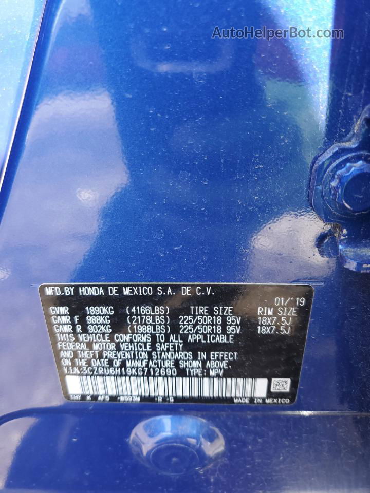 2019 Honda Hr-v Sport Blue vin: 3CZRU6H19KG712690