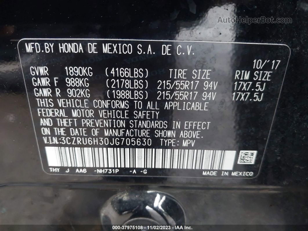 2018 Honda Hr-v Lx Black vin: 3CZRU6H30JG705630