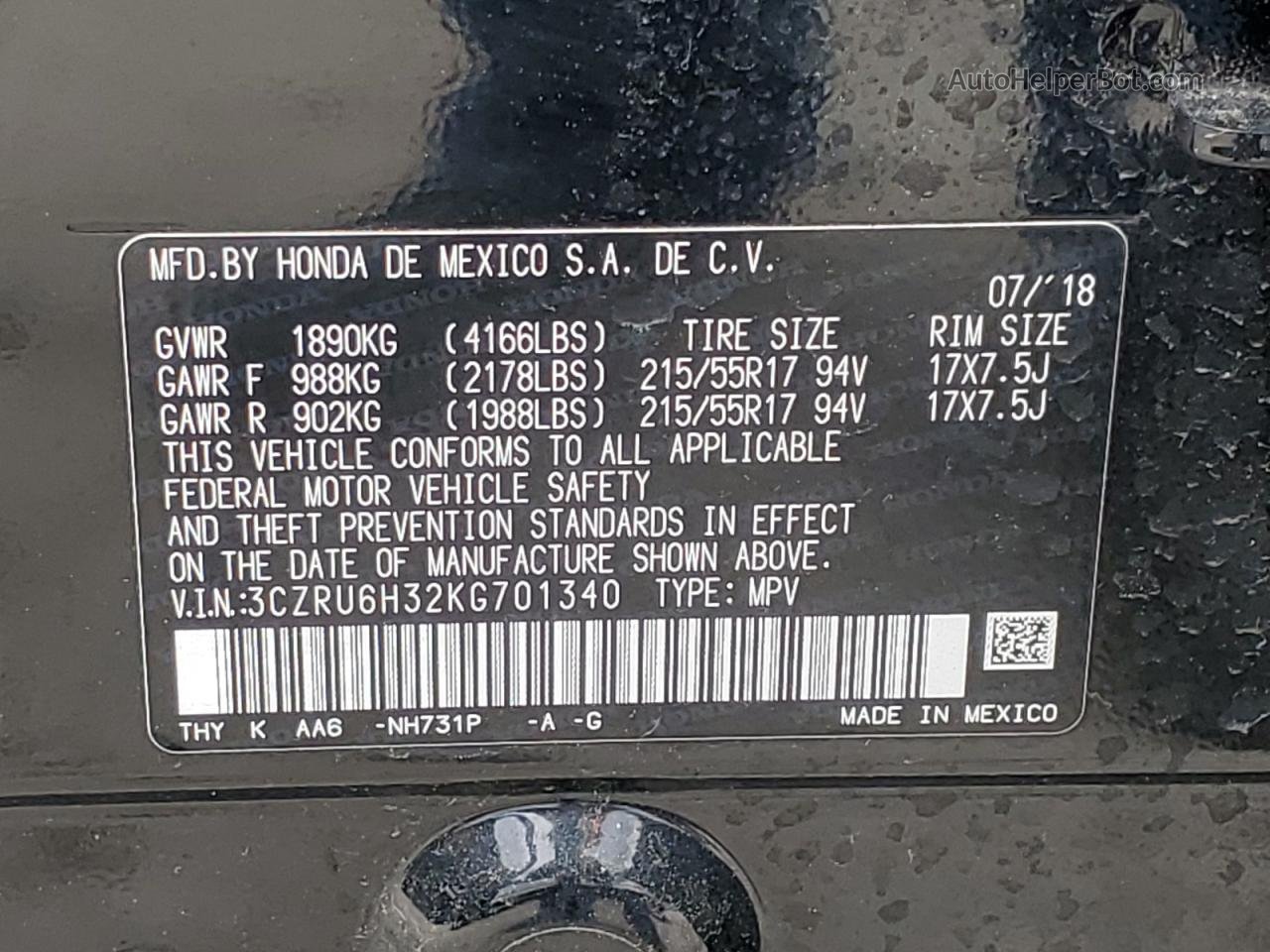 2019 Honda Hr-v Lx Black vin: 3CZRU6H32KG701340