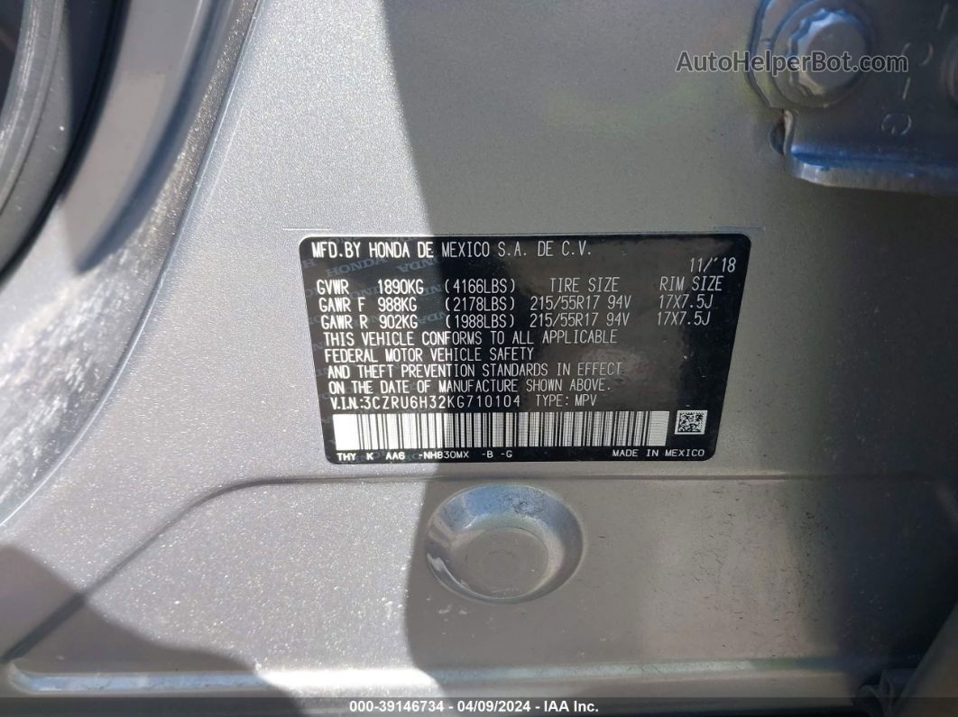 2019 Honda Hr-v Lx Silver vin: 3CZRU6H32KG710104