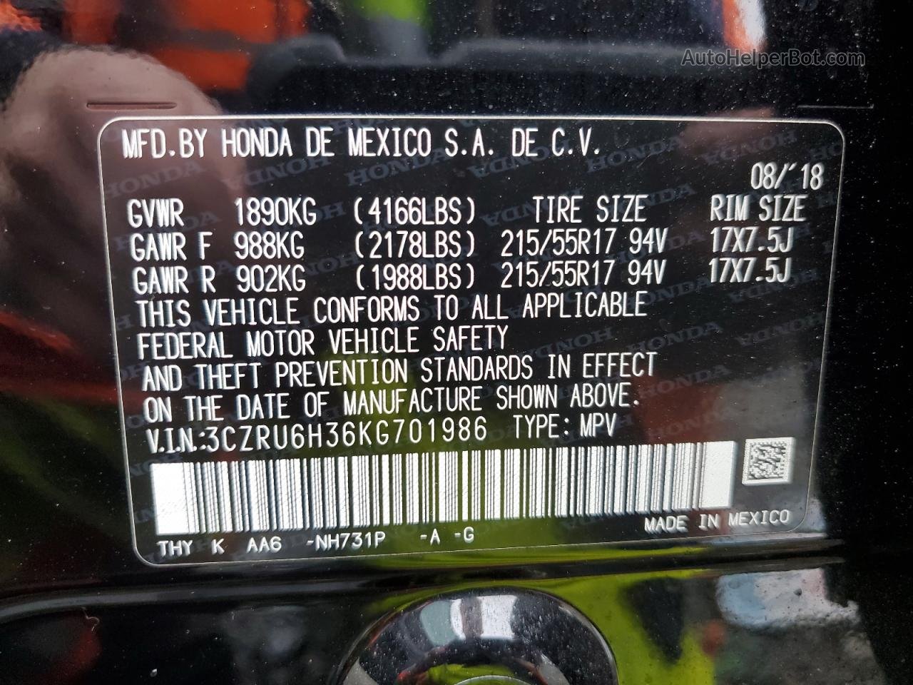 2019 Honda Hr-v Lx Black vin: 3CZRU6H36KG701986