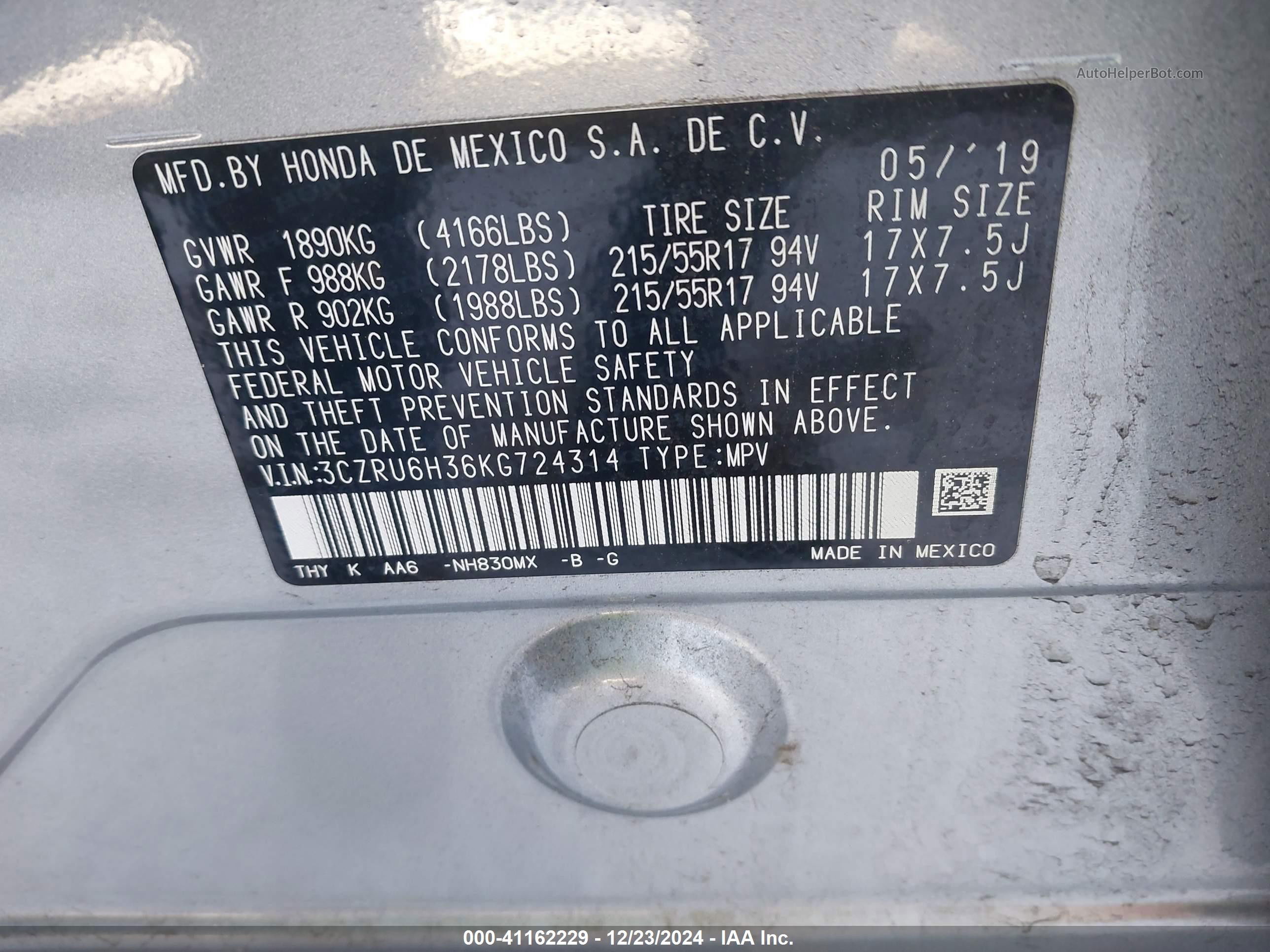 2019 Honda Hr-v Lx Silver vin: 3CZRU6H36KG724314