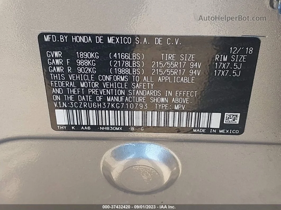 2019 Honda Hr-v Lx Gray vin: 3CZRU6H37KG710793