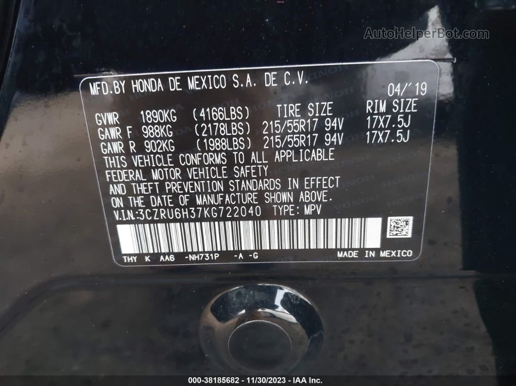 2019 Honda Hr-v Lx Black vin: 3CZRU6H37KG722040
