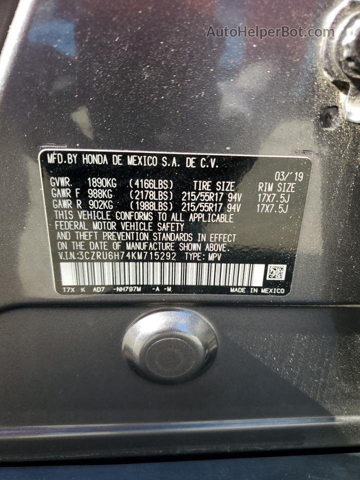 2019 Honda Hr-v Exl Серый vin: 3CZRU6H74KM715292