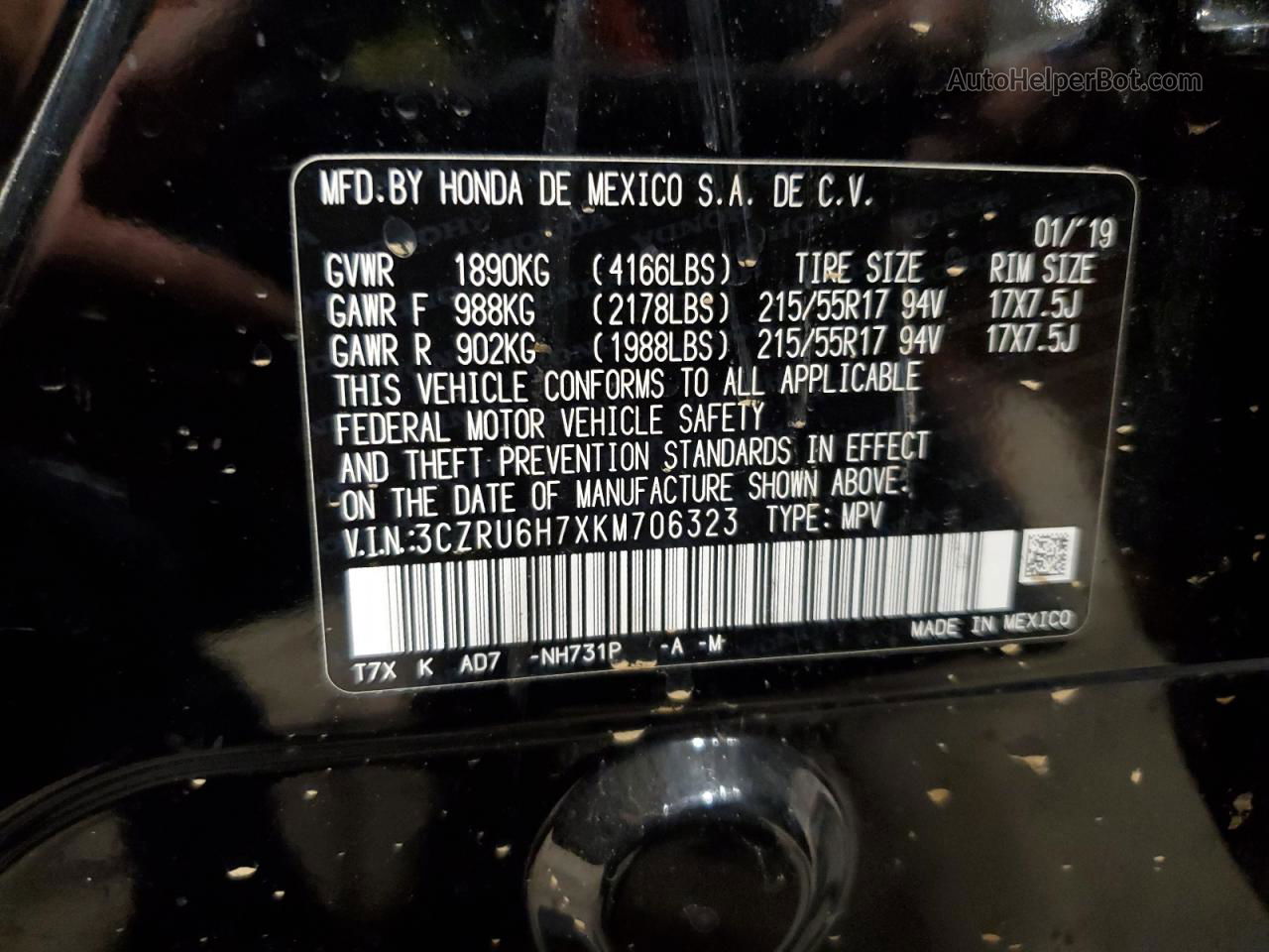 2019 Honda Hr-v Exl Black vin: 3CZRU6H7XKM706323