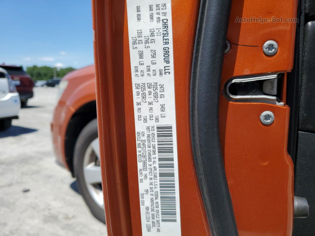 2011 Dodge Journey Mainstreet Orange vin: 3D4PG1FG3BT506693