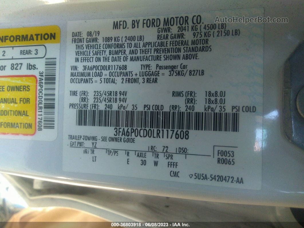 2020 Ford Fusion Sel Неизвестно vin: 3FA6P0CD0LR117608