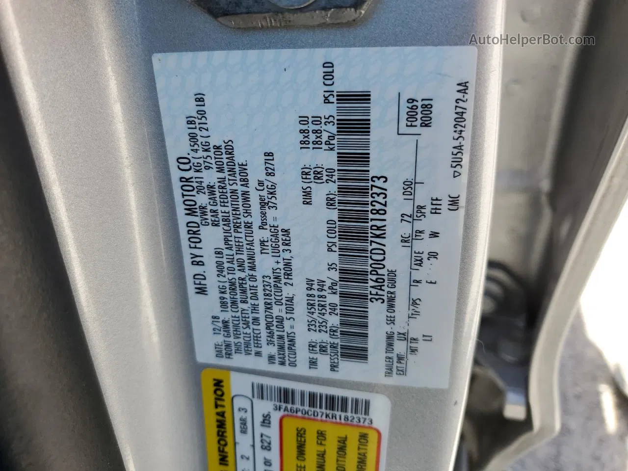 2019 Ford Fusion Sel Silver vin: 3FA6P0CD7KR182373